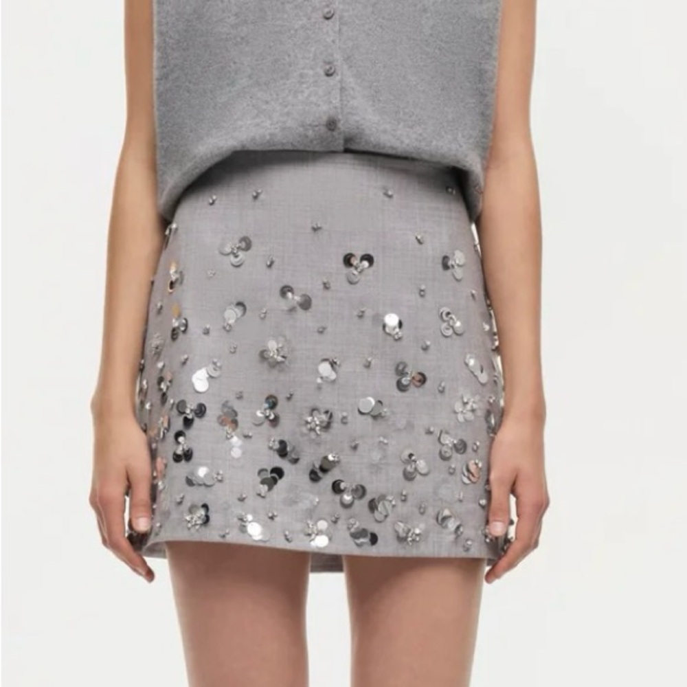 Jonathan Simkhai Silver Sequin Mini Skirt